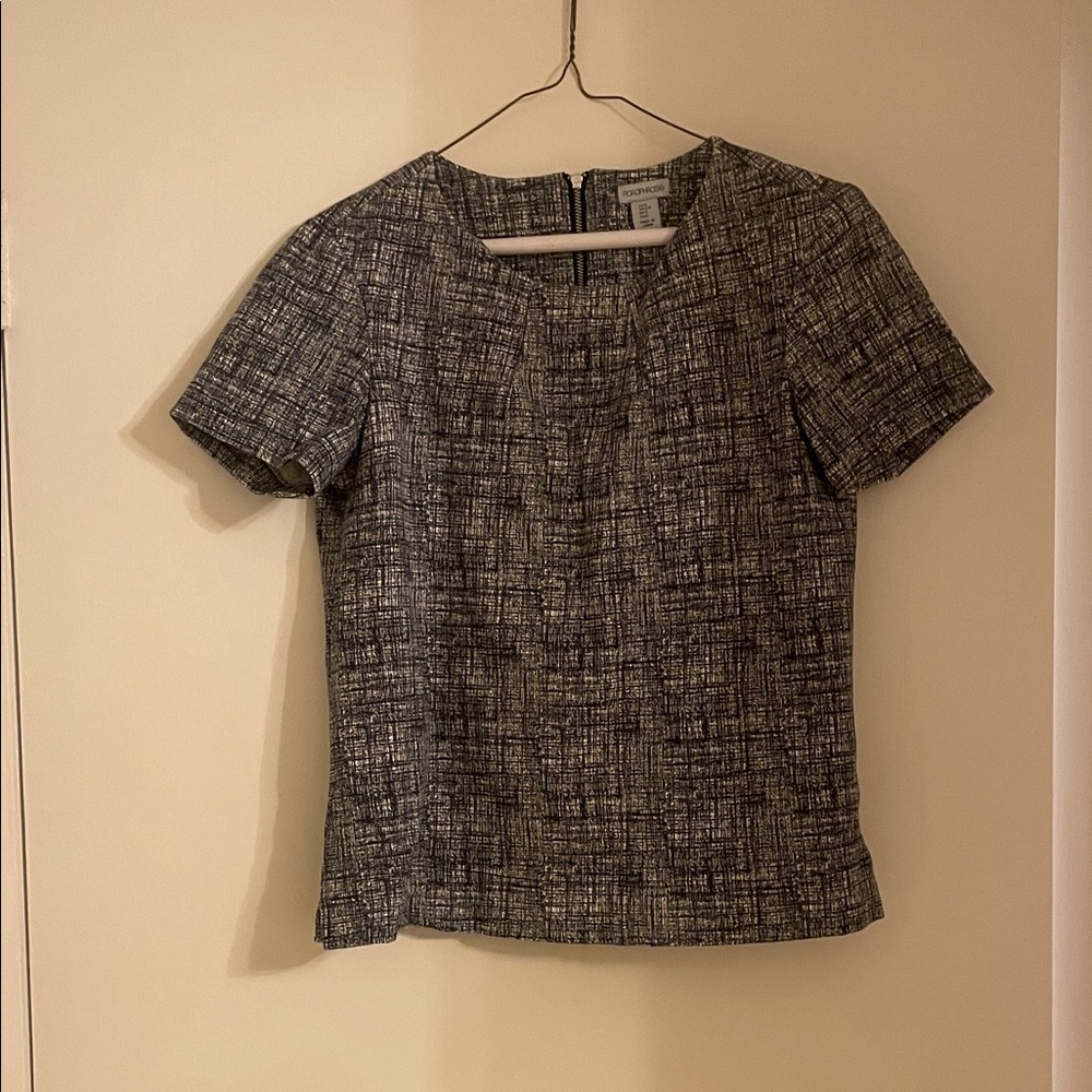 Women's Navy and White Short Sleeve Top